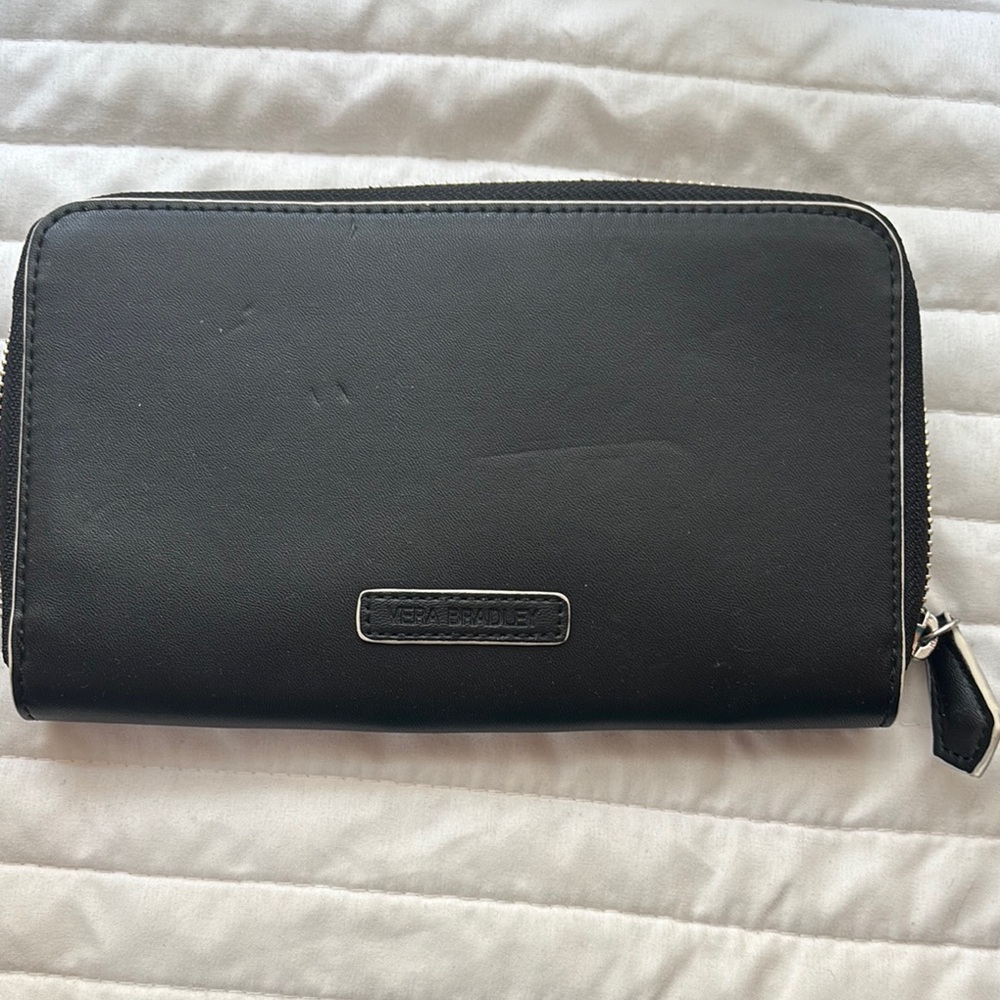 Vera Bradley Zip Around Continental Clutch Wallet black faux leather